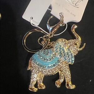Gold and Blue Elephant Keychain